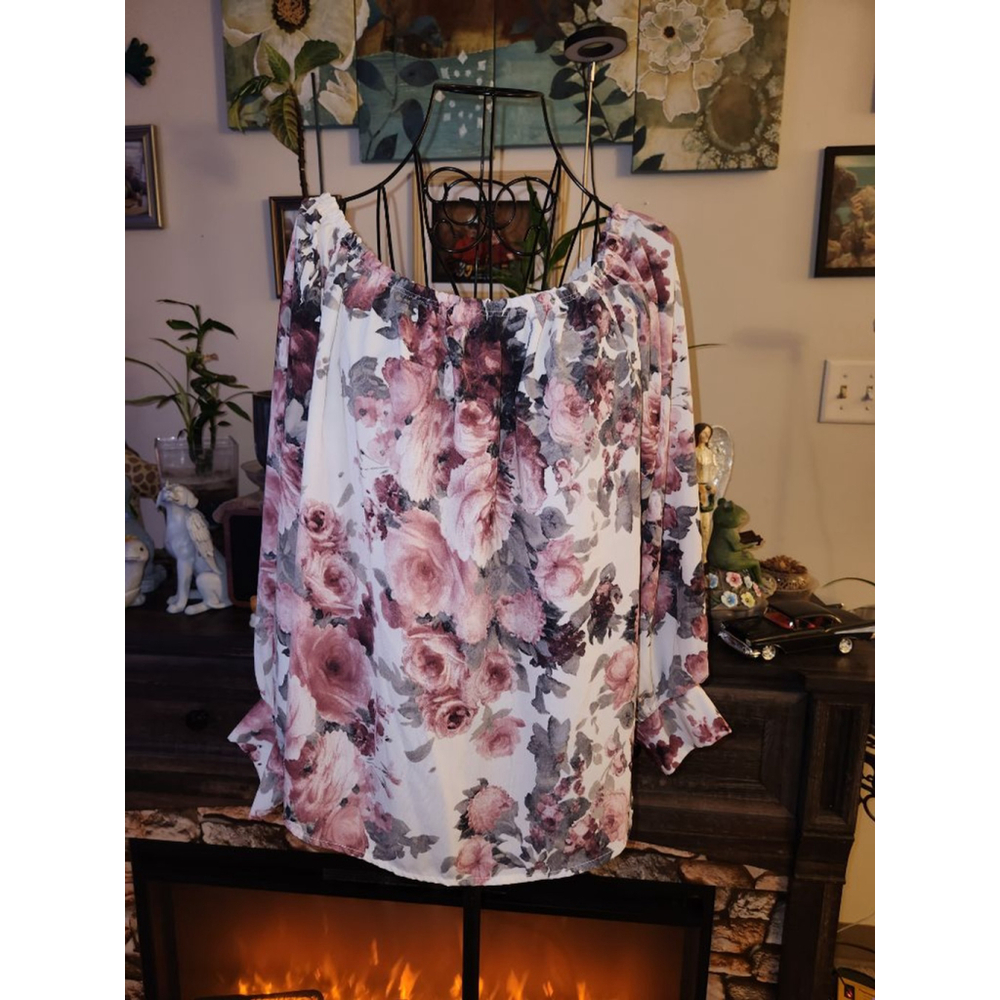 Windsor White Pink Floral Off-Shoulder Blouse L